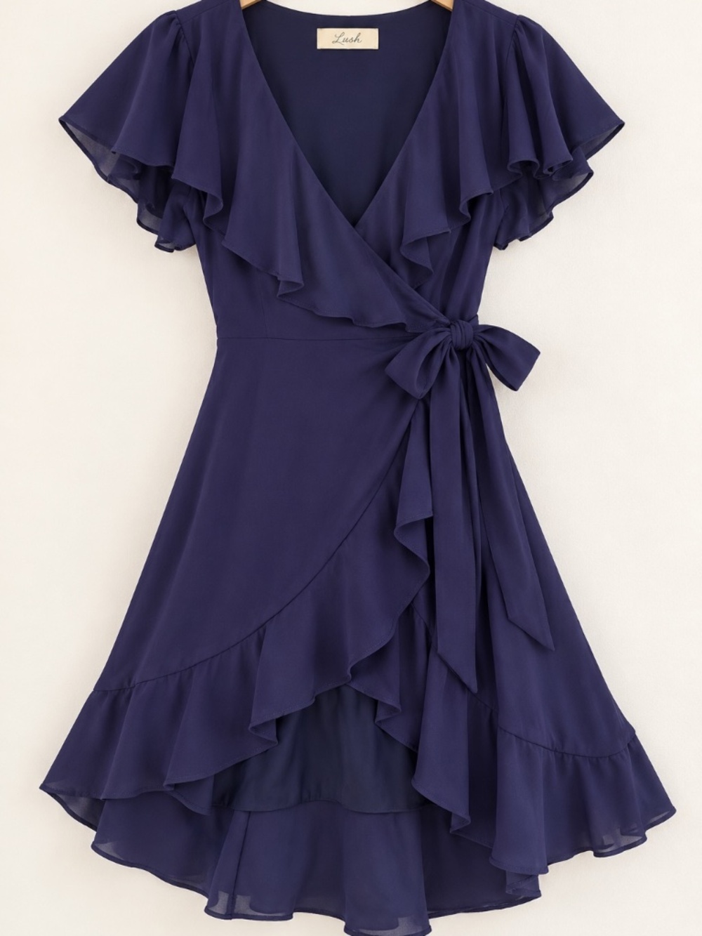 Altar’d State Navy Blue Ruffle Wrap Dress XS Tie Waist